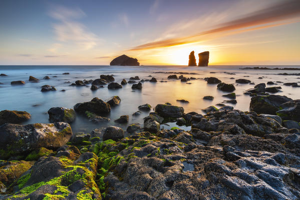 Mosteiros beach at sunset, Mosteiros, Sao Miguel, Azores, Portugal, Western Europe