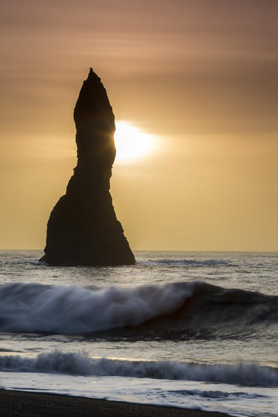Sunrise and Waves at Reynisdrangar, Vík í Mýrdal, Southern Iceland, Iceland, Northern Europe