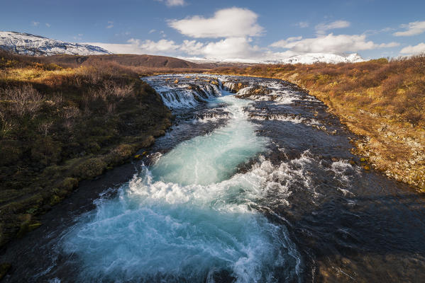 Brúarárfoss waterfall at sunrise, Brekkuskogur, Suðurland, Iceland, Northern europe