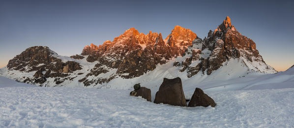 Winter  at  Pale di san Martino, Passo Rolle, Trento, Trentino Alto Adige, Italy, Southern Europe