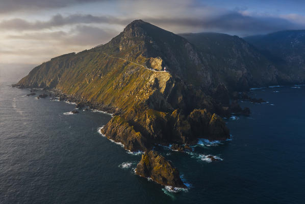 Aereal view of Cabo Ortegal and its lighthouse, Cariño, Coruña, Galicia, Spain, Iberian Peninsula, Western Europe 