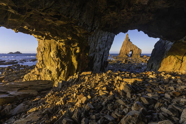 Campiecho beach at sunset, Asturias, Spain, Iberian Peninsula, Western Europe