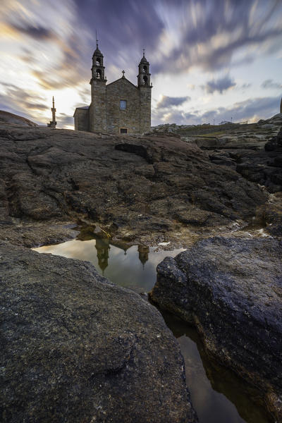 Sunrise at Virxe da Barca sanctuary,  Muxia,A Coruna, Galcia, Spain, Iberian Peninsula, Western Europe