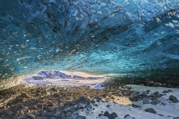 The entrance of an ice cave of Breidamerkurjokull, Austurland, Iceland, Northern Europe