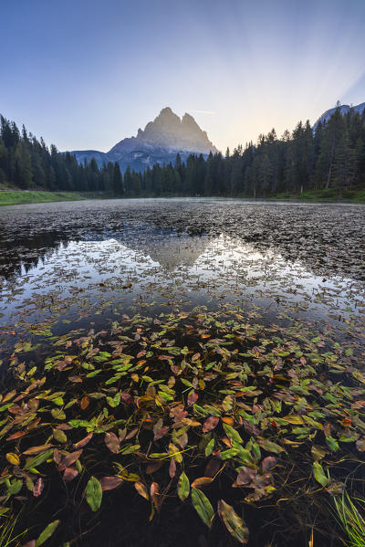 Lago Antorno during summer sunrise, Auronzo di Cadore, Belluno, Veneto, Italy, Southern Europe