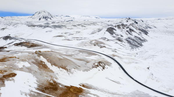 Road to Myvatn during winter, Reykjahlid, Nordurland eystra, Iceland, Northern Europe