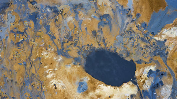 Aerial view of geothermal area of Hverir, Reykjahlid, Nordurland eystra, Iceland, Northern Europe
