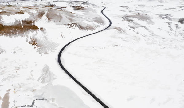 Road to Myvatn during winter, Reykjahlid, Nordurland eystra, Iceland, Northern Europe