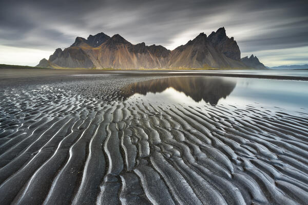 Vestrahorn and black sand beach during summer, Stokksnes peninsula, Hofn, Austurland, Iceland , Northern Europe