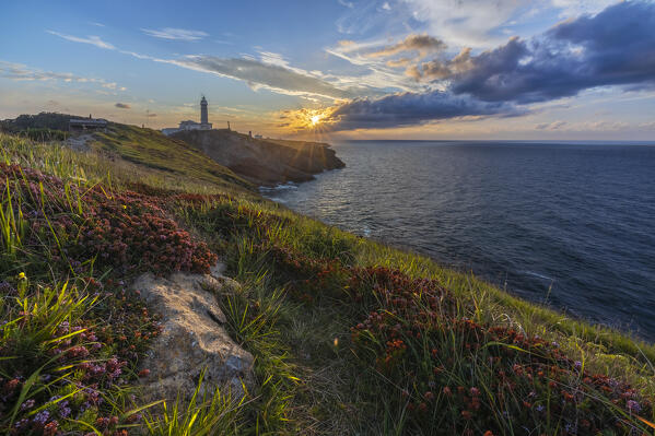 Sunset at Cabo Mayor lighthouse, Cabo Mayor, Santander, Cantabria, Spain, Iberian Peninsula, Western europe