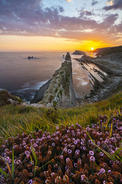 Sunrise at Playa de la Arnia, Boo de Pielagos, Cantabria, Spain, Iberian Peninsula, Western Europe