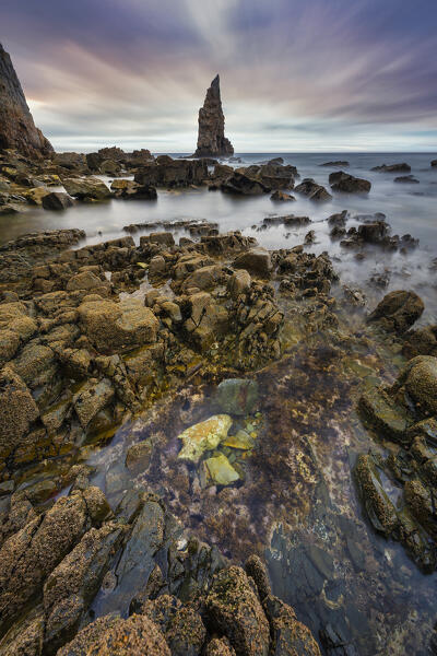 Portizuelo beach at sunset, Valdes, Luarca, Asturias, Spain, Western europe