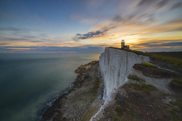 Sunset at Belle Tout lighthouse, Eastbourne, Beachy Head, East Sussex, United Kingdom, Northern Europe