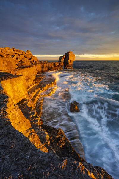 Pulpit rock at Portland Bill during sunset, Isle of Portland, Dorset, United Kingdom, Northern Europe
