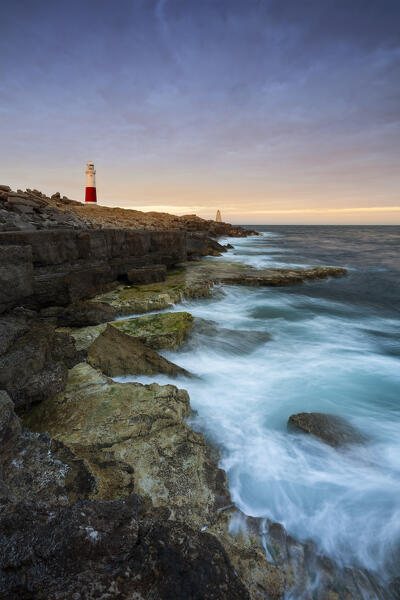 Portland Bill Lighthouse at sunset, Isle of Portland, Dorset, United Kingdom, Northern Europe