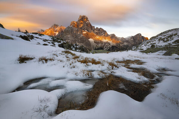 Pale di San Martino from Cavallazza at sunset, Parco Naturale Paneveggio Pale di San Martino, Lagorai chain, Trento, Trentino Alto Adige, Italy, Southern Europe