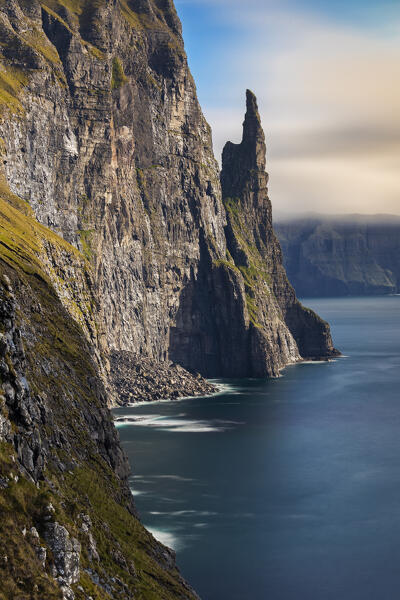 Trollkonufingur or Witches Finger, Sandavagur, Vagar, Faroe Islands, Denmark, Scandinavia
