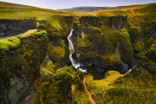 Fjadrargljufur canyon and its waterfall, Kirkjubæjarklaustur, southern Iceland, Iceland, Northern Europe (MR)