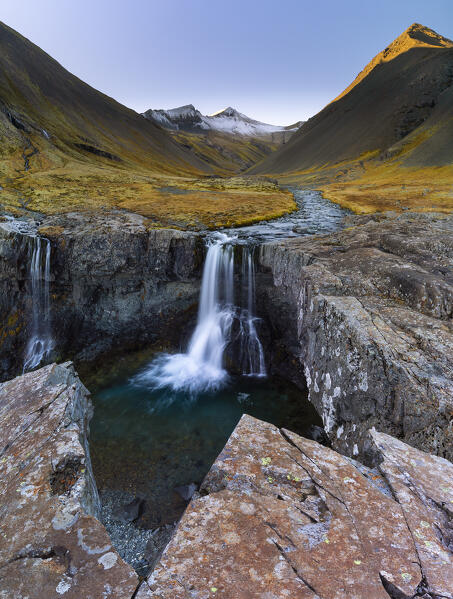 Skutafoss waterfall at sunset during autumn, austurland, Iceland, Northern Europe