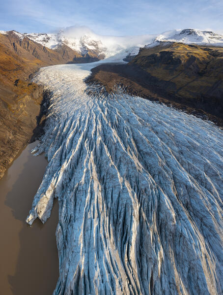 Aerial view of Svínafellsjökull glacier, Hornafjörður, Austurland, Iceland, Northern Europe