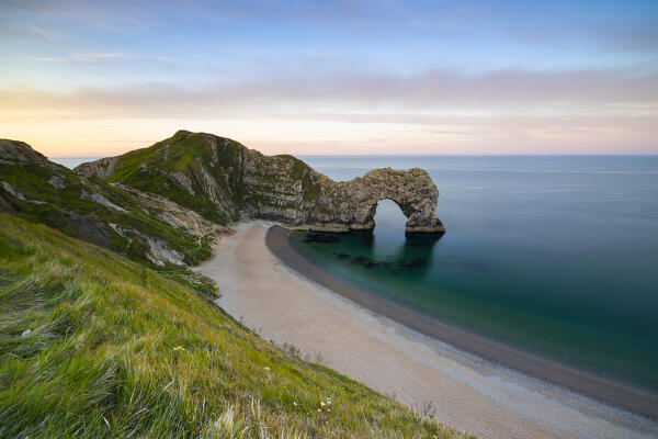 Durdle Door at sunrise, Durdle Door, Jurassic Coast, Dorset, United kingdom, Northern Europe