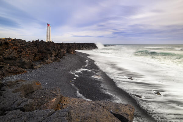 Malarrif lighthouse, Hellnar, Snaefellsnes peninsula, Vesturland region, Iceland, Northern Europe