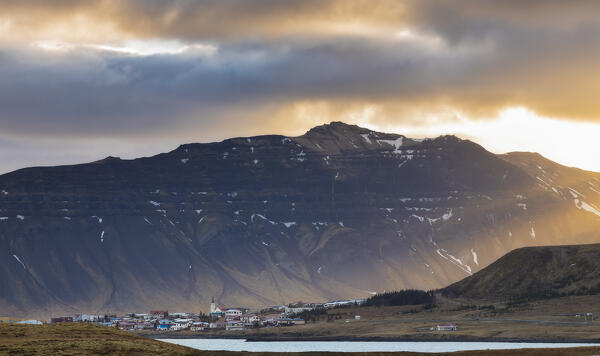 Grundafjordur and its surroundings at sunrise, Grundafjordur, Vesturland, Iceland, Northern Europe
