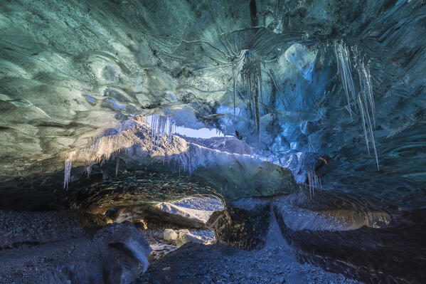 Sapphire ice cave of Breidamerkurjokull, Austurland, Iceland, Northern Europe