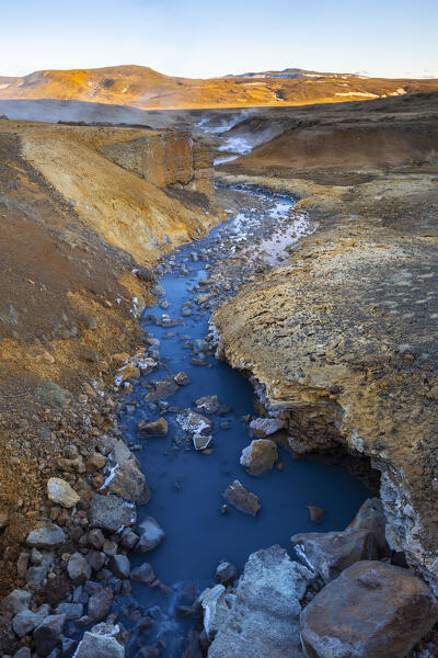 Seltun Geothermal Area at sunset, Reykjanesskagi Peninsula, Krysuvik, Sudurland, Iceland, Northern Europe