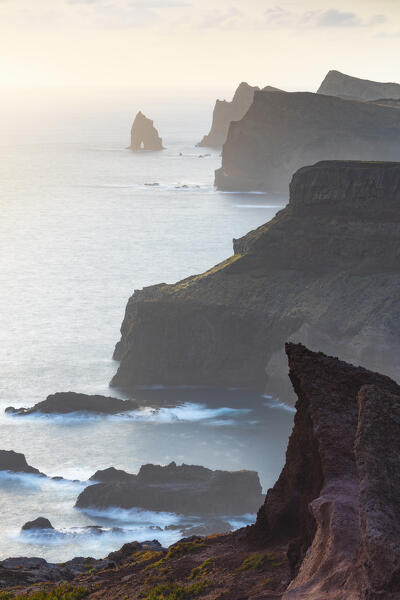Sunrise over Sao Lourenco peninsula from Miradouro do Calhau da Furna do Bode, Madeira, Portugal, Western Europe