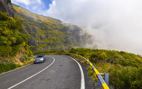 A car along the road of Lombo do Mouro, Serra de Agua, Madeira, Portugal, Europe