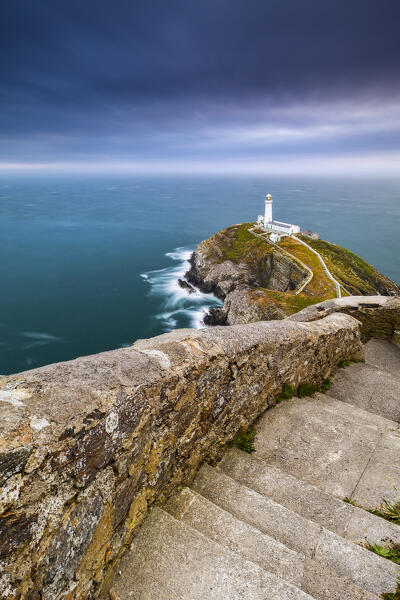 South Stack Lighthouse at sunset, Anglesey, Holy Island, Wales, Great Britain, United Kingdom