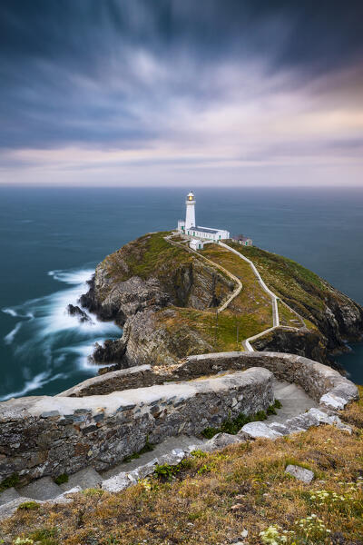 South Stack Lighthouse at sunset, Anglesey, Holy Island, Wales, Great Britain, United Kingdom