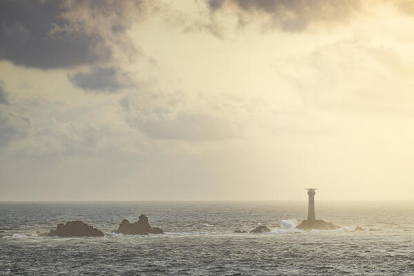 Longships lighthouse at sunset, Land’s End, Cornwall, England, Great Britain, United Kingdom