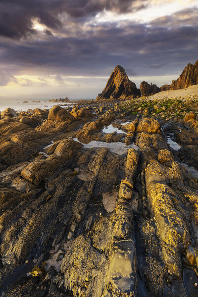 Blackchurch Rock at sunset, Mouthmill, North Devon, England, Great Britain, United Kingdom