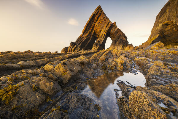Blackchurch Rock at sunset, Mouthmill, North Devon, England, Great Britain, United Kingdom