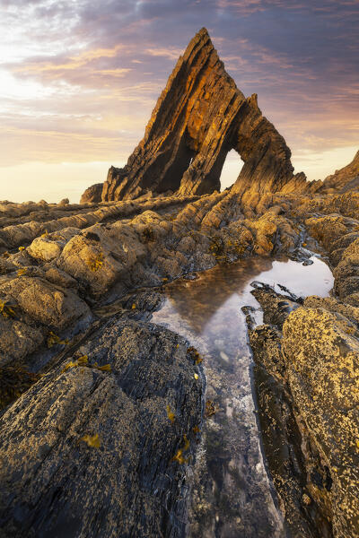 Blackchurch Rock at sunset, Mouthmill, North Devon, England, Great Britain, United Kingdom