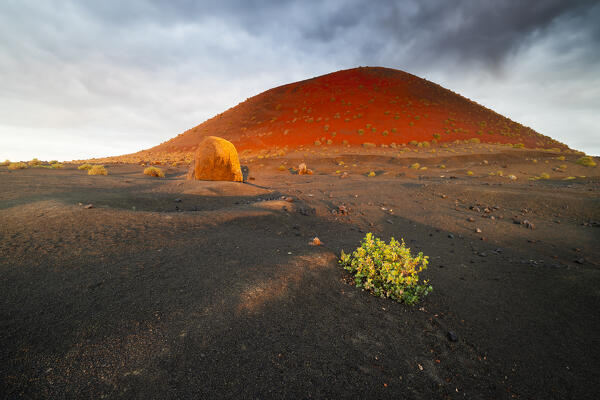 Caldera Colorada at sunrise, Tinajo, Las Palmas, Lanzarote, Canary Islands, Macaronesia, Spain, Western Europe