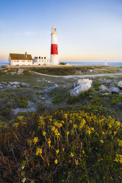 Portland Bill Lighthouse at sunset, Isle of Portland, Dorset, United Kingdom, Northern Europe