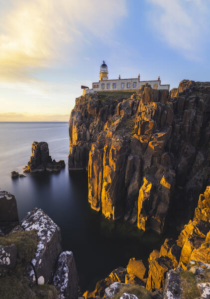 Sunset at Neist Point lighthouse, Isle of Skye, Inner Hebrides, Highlands, Scotland, United Kingdom