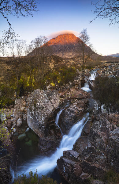 Buachaille Etive Mòr at sunrise, Glencoe, Highlands, Scotland, United Kingdom, Northern Europe