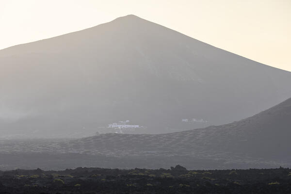 View of of vineyards at sunset, La Geria, Las Palmas, Lanzarote, Canary Islands, Macaronesia, Spain, Western Europe