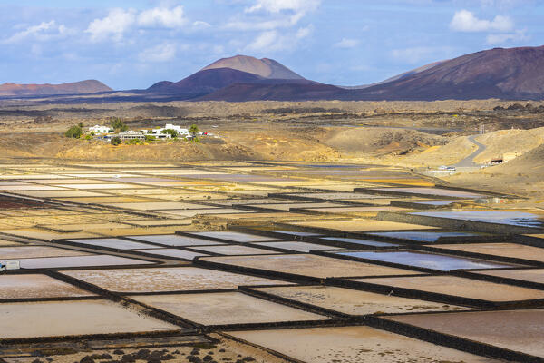 Details of Salinas de Janubio viewed from mirador during sunset, Yaiza, Las Palmas, Timanfaya National Park, Lanzarote, Canary Islands, Macaronesia, Spain, Western Europe