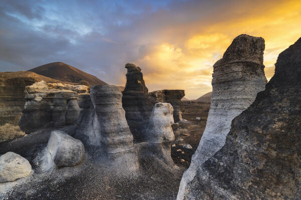 Sunrise at Stratified city in Lanzarote, Teseguite, Las Palmas, Lanzarote, Canary Islands, Macaronesia, Spain, Western Europe