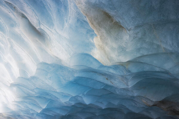 Details of ice inside ice cave of Morteratsch glacier during winter, Bernina Valley, Grigioni, Switzerland, Western Europe
