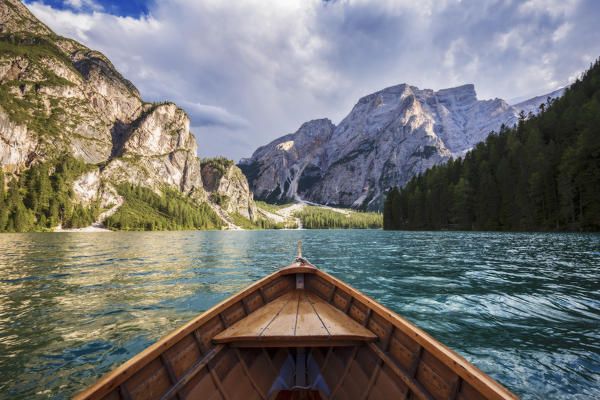 A view of Croda del Becco from Braies lake, Braies, Bolzano, Trentino Alto Adige, Italy, Western Europe