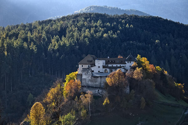 The Badia Castle (Sonnenburg) was a medieval fortress and a monastery of nuns. San Lorenzo di Sebato / St. Lorenzen, Pusteria Valley, Bolzano province, Trentino Alto-Adige, Italy, Europe. 
