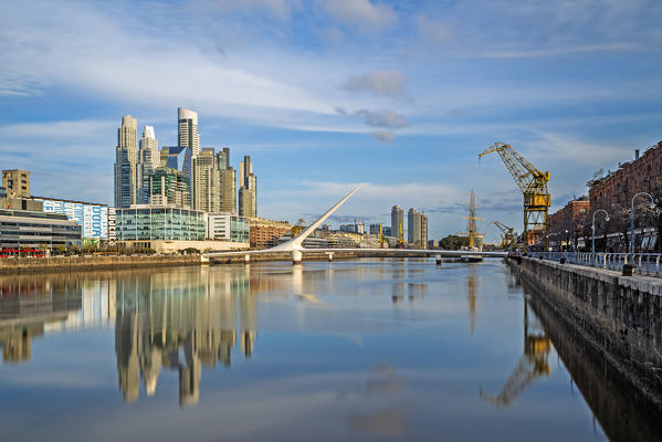 View of Puerto Madero district with Puente de la Mujer, Buenos Aires, Argentina, South America
