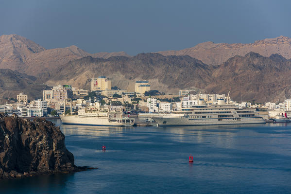 Sultal Qaboos yachts docked at Mutthra harbour, Muscat, Oman.