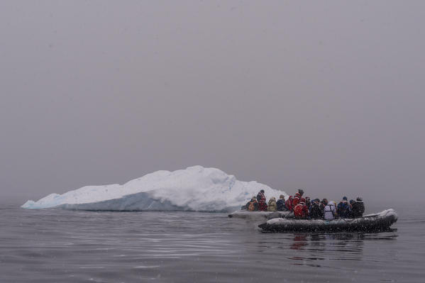 A snowstorm hits tourist in Portal Point, Antarctica.